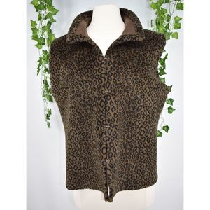 Brown Leopard print faux lined vintage vest L